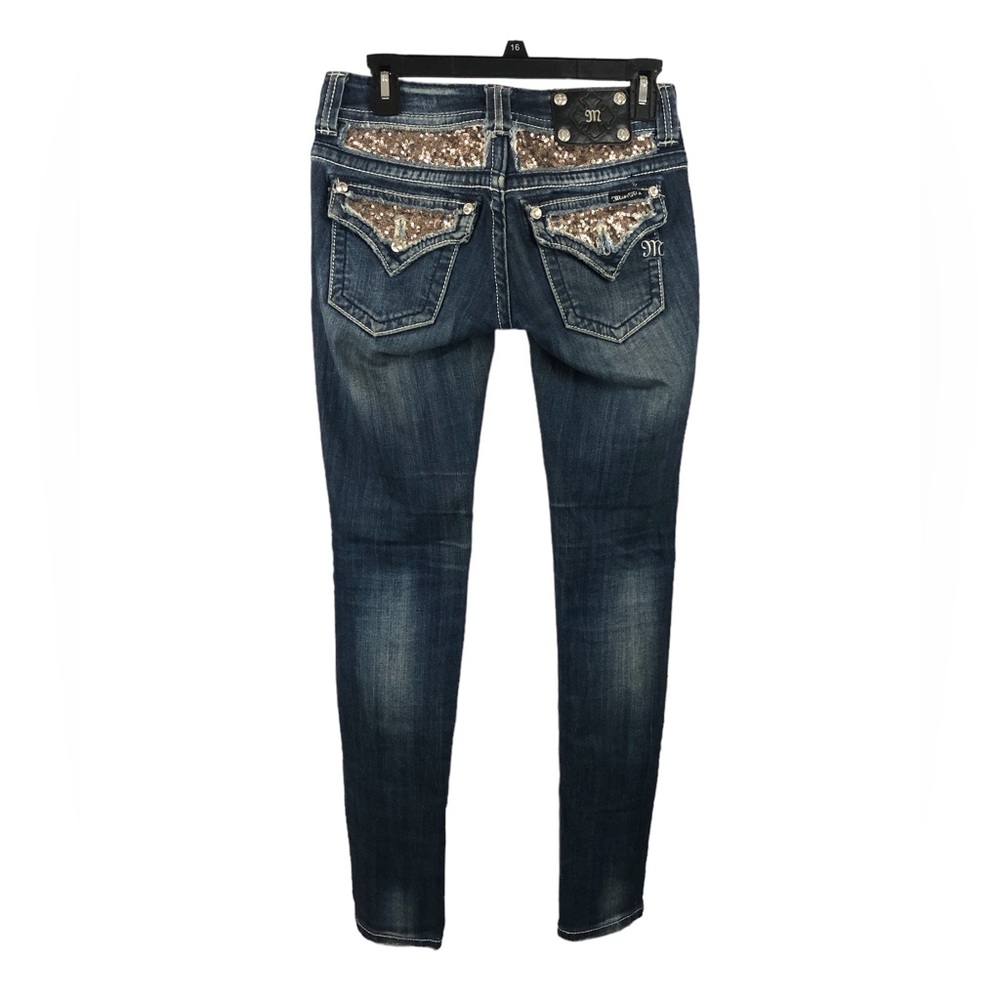 Miss Me Blue Skinny Jeans with Sequin Details